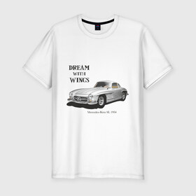 Мужская футболка премиум с принтом Mers SL 54 в Тюмени, 92% хлопок, 8% лайкра | приталенный силуэт, круглый вырез ворота, длина до линии бедра, короткий рукав | mercedez | mers sl 54 | авто | автомобиль | машины | мерин | мерс | мерседес | тачки
