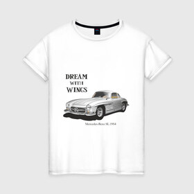 Женская футболка хлопок с принтом Mers SL 54 в Тюмени, 100% хлопок | прямой крой, круглый вырез горловины, длина до линии бедер, слегка спущенное плечо | mercedez | mers sl 54 | авто | автомобиль | машины | мерин | мерс | мерседес | тачки