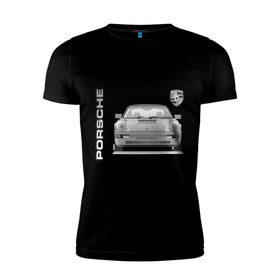Мужская футболка премиум с принтом Porsche (3) в Тюмени, 92% хлопок, 8% лайкра | приталенный силуэт, круглый вырез ворота, длина до линии бедра, короткий рукав | Тематика изображения на принте: porsche | авто | автомобиль | машины | порш | порше | тачки