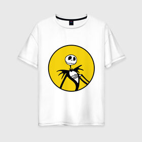 Женская футболка хлопок Oversize с принтом Nightmare before christmas в Тюмени, 100% хлопок | свободный крой, круглый ворот, спущенный рукав, длина до линии бедер
 | скелет