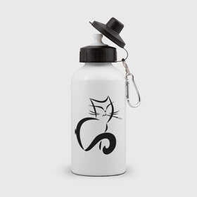 Бутылка спортивная с принтом Smoking Cat в Тюмени, металл | емкость — 500 мл, в комплекте две пластиковые крышки и карабин для крепления | Тематика изображения на принте: 