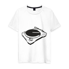 Мужская футболка хлопок с принтом DJ пульт в Тюмени, 100% хлопок | прямой крой, круглый вырез горловины, длина до линии бедер, слегка спущенное плечо. | deejay | dj | вертушка | диджей | пластинка