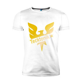 Мужская футболка премиум с принтом Tecktonik Gold в Тюмени, 92% хлопок, 8% лайкра | приталенный силуэт, круглый вырез ворота, длина до линии бедра, короткий рукав | Тематика изображения на принте: dance | tecktonick | tektonic | tektonik | клуб | танцевать | тектоник | тиктоник