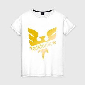 Женская футболка хлопок с принтом Tecktonik Gold в Тюмени, 100% хлопок | прямой крой, круглый вырез горловины, длина до линии бедер, слегка спущенное плечо | dance | tecktonick | tektonic | tektonik | клуб | танцевать | тектоник | тиктоник