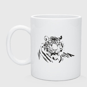 Кружка с принтом Тигр в Тюмени, керамика | объем — 330 мл, диаметр — 80 мм. Принт наносится на бока кружки, можно сделать два разных изображения | животные | кошачьи | тигр | хищник