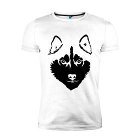 Мужская футболка премиум с принтом Siberian Husky в Тюмени, 92% хлопок, 8% лайкра | приталенный силуэт, круглый вырез ворота, длина до линии бедра, короткий рукав | siberian husky | портрет | сибирский хаски | собака