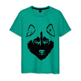 Мужская футболка хлопок с принтом Siberian Husky в Тюмени, 100% хлопок | прямой крой, круглый вырез горловины, длина до линии бедер, слегка спущенное плечо. | siberian husky | портрет | сибирский хаски | собака
