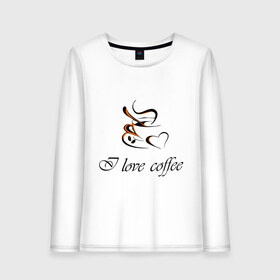 Женский лонгслив хлопок с принтом I love coffee в Тюмени, 100% хлопок |  | coffee | капучино | кофе | люблю кофе | чашка | эспрессо