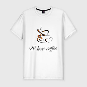 Мужская футболка премиум с принтом I love coffee в Тюмени, 92% хлопок, 8% лайкра | приталенный силуэт, круглый вырез ворота, длина до линии бедра, короткий рукав | coffee | капучино | кофе | люблю кофе | чашка | эспрессо