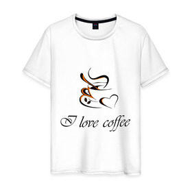Мужская футболка хлопок с принтом I love coffee в Тюмени, 100% хлопок | прямой крой, круглый вырез горловины, длина до линии бедер, слегка спущенное плечо. | coffee | капучино | кофе | люблю кофе | чашка | эспрессо