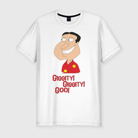 Мужская футболка премиум с принтом Quagmire. Giggity Giggity Goo! в Тюмени, 92% хлопок, 8% лайкра | приталенный силуэт, круглый вырез ворота, длина до линии бедра, короткий рукав | quagmire | гриффиныgiggity