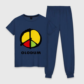 Женская пижама хлопок с принтом Olodum в Тюмени, 100% хлопок | брюки и футболка прямого кроя, без карманов, на брюках мягкая резинка на поясе и по низу штанин | Тематика изображения на принте: бразилия