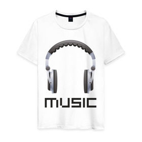 Мужская футболка хлопок с принтом Music headphones в Тюмени, 100% хлопок | прямой крой, круглый вырез горловины, длина до линии бедер, слегка спущенное плечо. | 