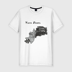 Мужская футболка премиум с принтом Volvo Penta motor boat в Тюмени, 92% хлопок, 8% лайкра | приталенный силуэт, круглый вырез ворота, длина до линии бедра, короткий рукав | Тематика изображения на принте: авто | автомобиль | машины | тачки