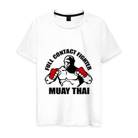 Мужская футболка хлопок с принтом Муай тай (2) в Тюмени, 100% хлопок | прямой крой, круглый вырез горловины, длина до линии бедер, слегка спущенное плечо. | муай тай