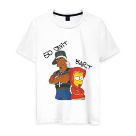 Мужская футболка хлопок с принтом 50 cent and Bart в Тюмени, 100% хлопок | прямой крой, круглый вырез горловины, длина до линии бедер, слегка спущенное плечо. | 50 cent | simpsons | барт | симпсоны | симсоны