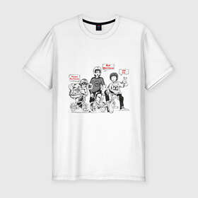 Мужская футболка премиум с принтом BMX Riders в Тюмени, 92% хлопок, 8% лайкра | приталенный силуэт, круглый вырез ворота, длина до линии бедра, короткий рукав | bmx | bmx riders | bmx ridersэкстрим | бмх | велик | велосипед | молодежь | субкультуры