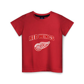 Детская футболка хлопок с принтом Detroit Red Wings (2) в Тюмени, 100% хлопок | круглый вырез горловины, полуприлегающий силуэт, длина до линии бедер | Тематика изображения на принте: detroit red wings | nhl | лига | национальная хоккейная лига | нхл