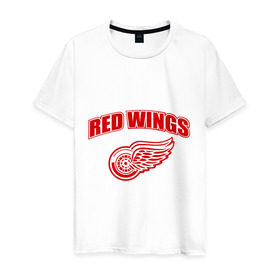 Мужская футболка хлопок с принтом Detroit Red Wings (2) в Тюмени, 100% хлопок | прямой крой, круглый вырез горловины, длина до линии бедер, слегка спущенное плечо. | detroit red wings | nhl | лига | национальная хоккейная лига | нхл