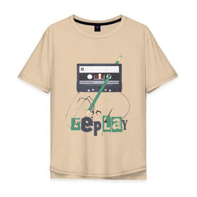 Мужская футболка хлопок Oversize с принтом Replay в Тюмени, 100% хлопок | свободный крой, круглый ворот, “спинка” длиннее передней части | music | replay | replayреплей | аудиокассета | кассета | музыка