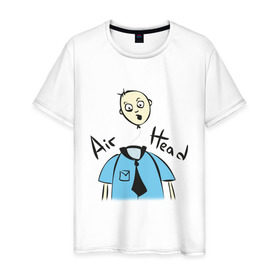 Мужская футболка хлопок с принтом Летающая голова в Тюмени, 100% хлопок | прямой крой, круглый вырез горловины, длина до линии бедер, слегка спущенное плечо. | air head | без головы безголовый | летающая голова | офис | работа | работать
