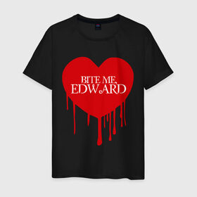 Мужская футболка хлопок с принтом Bite me, Edward в Тюмени, 100% хлопок | прямой крой, круглый вырез горловины, длина до линии бедер, слегка спущенное плечо. | edward | new moon | twilight | бэлла | новолуние | сага | сумерки | эдвард