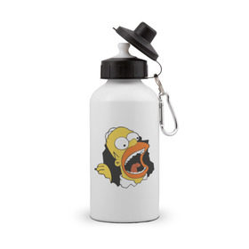 Бутылка спортивная с принтом Гомер Симпсон вылезает в Тюмени, металл | емкость — 500 мл, в комплекте две пластиковые крышки и карабин для крепления | гомер