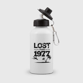 Бутылка спортивная с принтом LOST since 1977 в Тюмени, металл | емкость — 500 мл, в комплекте две пластиковые крышки и карабин для крепления | lost | лост | остаться в живых