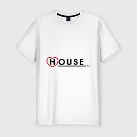 Мужская футболка премиум с принтом House m d - с сердечком в Тюмени, 92% хлопок, 8% лайкра | приталенный силуэт, круглый вырез ворота, длина до линии бедра, короткий рукав | Тематика изображения на принте: house | house md | все врут | доктор хауз | доктор хаус | хаус | хью лори