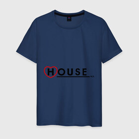 Мужская футболка хлопок с принтом House m d - с сердечком в Тюмени, 100% хлопок | прямой крой, круглый вырез горловины, длина до линии бедер, слегка спущенное плечо. | Тематика изображения на принте: house | house md | все врут | доктор хауз | доктор хаус | хаус | хью лори
