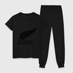 Женская пижама хлопок с принтом All blacks в Тюмени, 100% хлопок | брюки и футболка прямого кроя, без карманов, на брюках мягкая резинка на поясе и по низу штанин | американский футбол | регби
