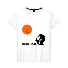 Женская футболка хлопок с принтом Доктор Хаус и воздушный шарик в Тюмени, 100% хлопок | прямой крой, круглый вырез горловины, длина до линии бедер, слегка спущенное плечо | house | house md | все врут | доктор хауз | доктор хаус | хаус | хью лори