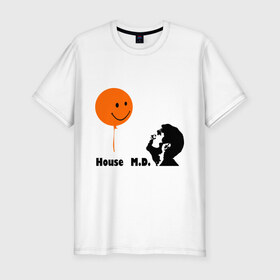Мужская футболка премиум с принтом Доктор Хаус и воздушный шарик в Тюмени, 92% хлопок, 8% лайкра | приталенный силуэт, круглый вырез ворота, длина до линии бедра, короткий рукав | house | house md | все врут | доктор хауз | доктор хаус | хаус | хью лори