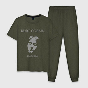 Мужская пижама хлопок с принтом Kurt Cobain в Тюмени, 100% хлопок | брюки и футболка прямого кроя, без карманов, на брюках мягкая резинка на поясе и по низу штанин
 | kurt cobain | nirvana | кумиры | курт кобейн | легенды | нирвана | певцы | портреты