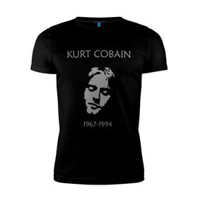 Мужская футболка премиум с принтом Kurt Cobain в Тюмени, 92% хлопок, 8% лайкра | приталенный силуэт, круглый вырез ворота, длина до линии бедра, короткий рукав | kurt cobain | nirvana | кумиры | курт кобейн | легенды | нирвана | певцы | портреты