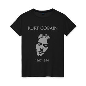 Женская футболка хлопок с принтом Kurt Cobain в Тюмени, 100% хлопок | прямой крой, круглый вырез горловины, длина до линии бедер, слегка спущенное плечо | kurt cobain | nirvana | кумиры | курт кобейн | легенды | нирвана | певцы | портреты