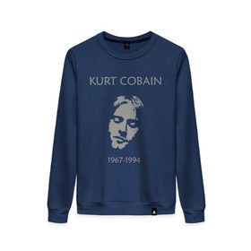 Женский свитшот хлопок с принтом Kurt Cobain в Тюмени, 100% хлопок | прямой крой, круглый вырез, на манжетах и по низу широкая трикотажная резинка  | kurt cobain | nirvana | кумиры | курт кобейн | легенды | нирвана | певцы | портреты