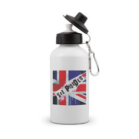 Бутылка спортивная с принтом Sex Pistols (2) в Тюмени, металл | емкость — 500 мл, в комплекте две пластиковые крышки и карабин для крепления | Тематика изображения на принте: британский флаг