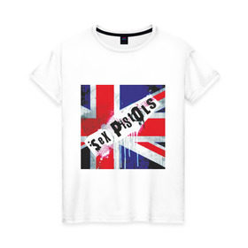 Женская футболка хлопок с принтом Sex Pistols (2) в Тюмени, 100% хлопок | прямой крой, круглый вырез горловины, длина до линии бедер, слегка спущенное плечо | британский флаг
