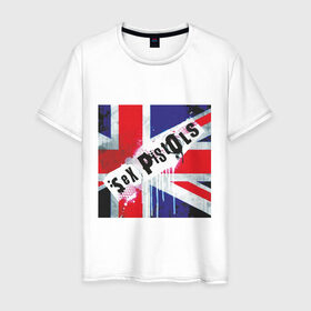 Мужская футболка хлопок с принтом Sex Pistols (2) в Тюмени, 100% хлопок | прямой крой, круглый вырез горловины, длина до линии бедер, слегка спущенное плечо. | британский флаг