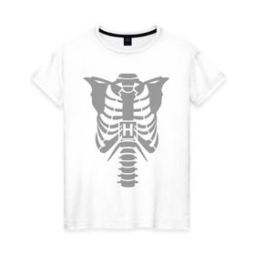 Женская футболка хлопок с принтом Доктор Хаус (скелет) в Тюмени, 100% хлопок | прямой крой, круглый вырез горловины, длина до линии бедер, слегка спущенное плечо | скелет