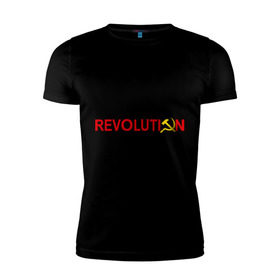 Мужская футболка премиум с принтом Revolution (3) в Тюмени, 92% хлопок, 8% лайкра | приталенный силуэт, круглый вырез ворота, длина до линии бедра, короткий рукав | коммунизм | молот | революция | серп | советский | социализм | союз