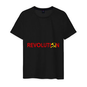 Мужская футболка хлопок с принтом Revolution (3) в Тюмени, 100% хлопок | прямой крой, круглый вырез горловины, длина до линии бедер, слегка спущенное плечо. | Тематика изображения на принте: коммунизм | молот | революция | серп | советский | социализм | союз