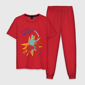 Мужская пижама хлопок с принтом Бэндер - казак в Тюмени, 100% хлопок | брюки и футболка прямого кроя, без карманов, на брюках мягкая резинка на поясе и по низу штанин
 | bender | бендер | бэндер   казакfuturama | футурама