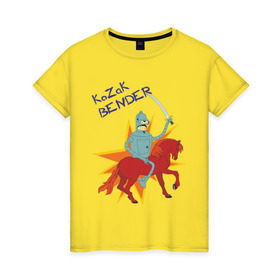 Женская футболка хлопок с принтом Бэндер - казак в Тюмени, 100% хлопок | прямой крой, круглый вырез горловины, длина до линии бедер, слегка спущенное плечо | bender | бендер | бэндер   казакfuturama | футурама