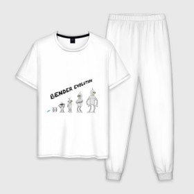Мужская пижама хлопок с принтом Bender evolution в Тюмени, 100% хлопок | брюки и футболка прямого кроя, без карманов, на брюках мягкая резинка на поясе и по низу штанин
 | Тематика изображения на принте: bender | evolution | futurama | футурама | эволюция