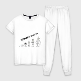 Женская пижама хлопок с принтом Bender evolution в Тюмени, 100% хлопок | брюки и футболка прямого кроя, без карманов, на брюках мягкая резинка на поясе и по низу штанин | bender | evolution | futurama | футурама | эволюция
