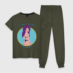 Женская пижама хлопок с принтом Sexy Lila в Тюмени, 100% хлопок | брюки и футболка прямого кроя, без карманов, на брюках мягкая резинка на поясе и по низу штанин | futurama | lila | футурама