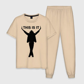 Мужская пижама хлопок с принтом Майкл Джексон - This is it в Тюмени, 100% хлопок | брюки и футболка прямого кроя, без карманов, на брюках мягкая резинка на поясе и по низу штанин
 | майкл джексон