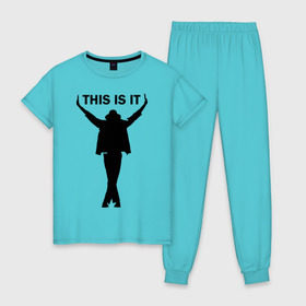 Женская пижама хлопок с принтом Майкл Джексон - This is it в Тюмени, 100% хлопок | брюки и футболка прямого кроя, без карманов, на брюках мягкая резинка на поясе и по низу штанин | майкл джексон
